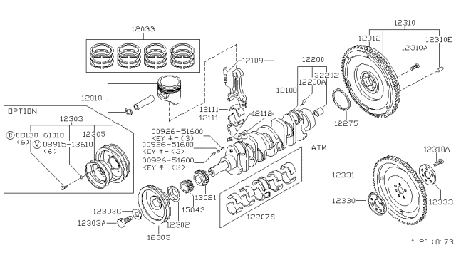 1980 Nissan 200SX FLYWHEEL Assembly Diagram for 12310-U6055