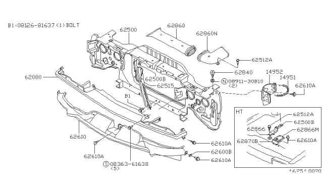 1981 Nissan 200SX Front Apron & Radiator Core Support Diagram 2