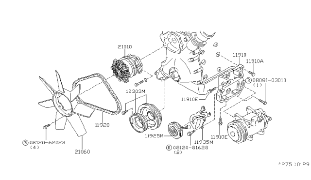 1982 Nissan 200SX Bracket Compressor Diagram for 11910-11L00