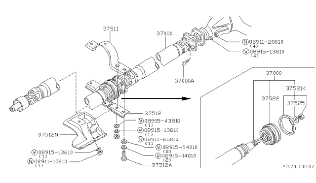 1983 Nissan 200SX Bracket Center Bear Diagram for 37511-D8100