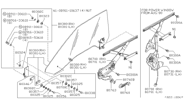 1982 Nissan 200SX Regulator-RH Diagram for 80700-N8200