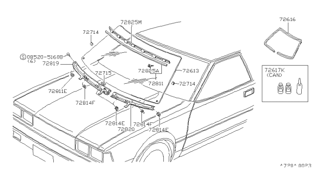 1982 Nissan 200SX Windshield Glass Diagram for 72712-N8501