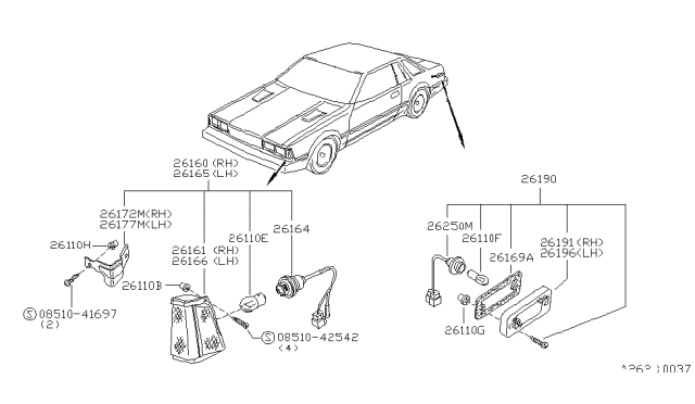 1982 Nissan 200SX Lamp-Side Combination Diagram for 26160-N8505