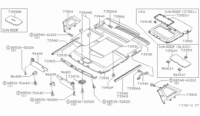 1981 Nissan 200SX Left Sun Visor Assembly Diagram for 96401-N8512