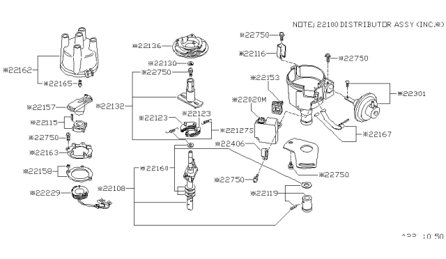 1980 Nissan 200SX Rotor Shaft Set Diagram for 22132-N8701
