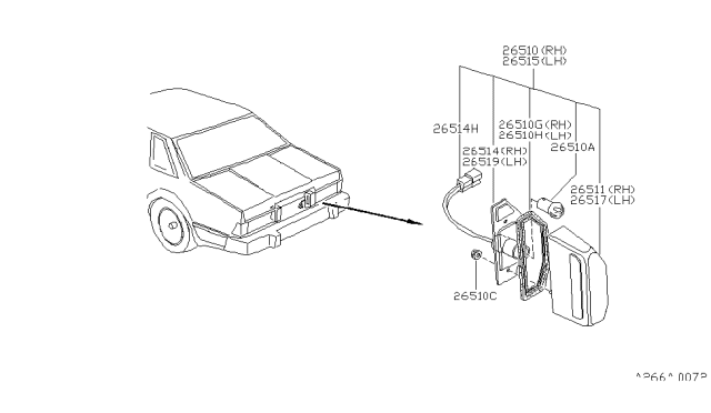 1982 Nissan 200SX Lamp License RH Diagram for 26510-N8200