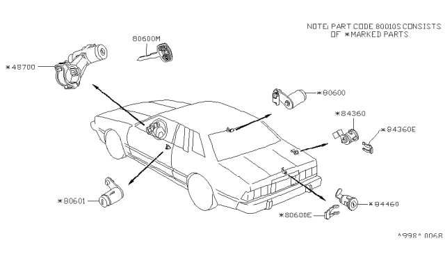 1983 Nissan 200SX Trunk Cylinder Lock Diagram for 84660-N8201