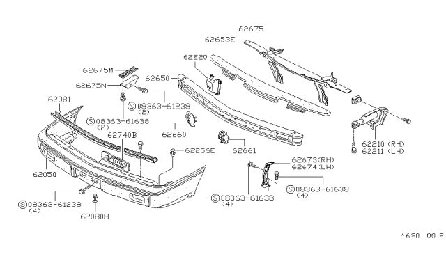 1983 Nissan 200SX Bracket Front LH Bumper Diagram for 62221-N8221