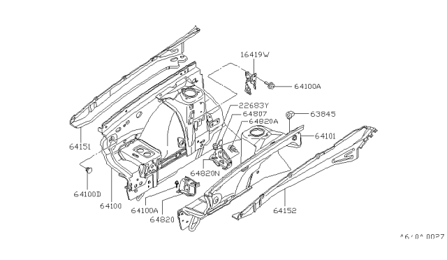 1982 Nissan 200SX Panel HOODLEDGE Diagram for 64111-N8510