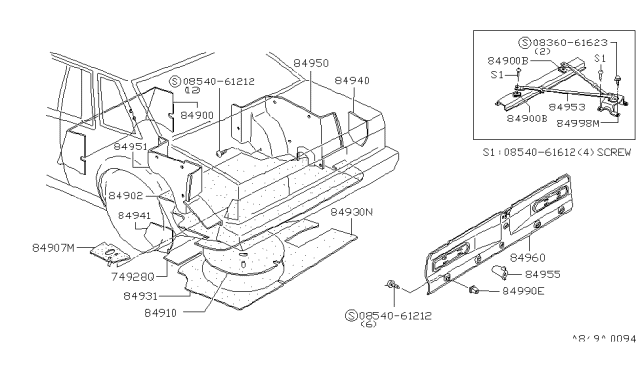 1982 Nissan 200SX Trunk & Luggage Room Trimming Diagram 1