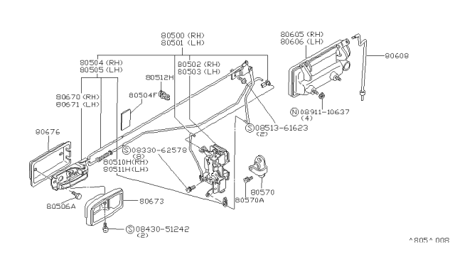 1983 Nissan 200SX Front Door Lock & Handle Diagram 2