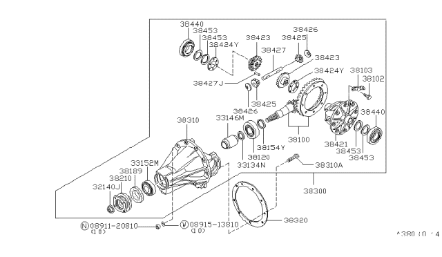 1982 Nissan 200SX Bolt Drive Gear Diagram for 38102-W8500