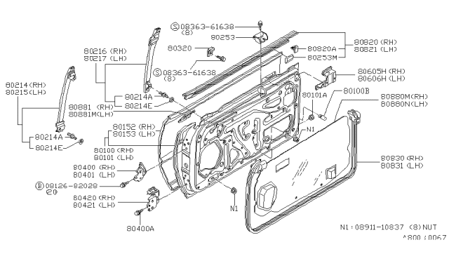 1981 Nissan 200SX Front Door Panel & Fitting Diagram 1