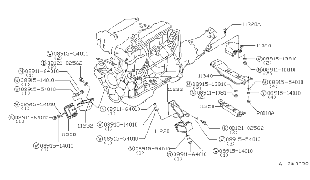 1980 Nissan 200SX Engine & Transmission Mounting Diagram