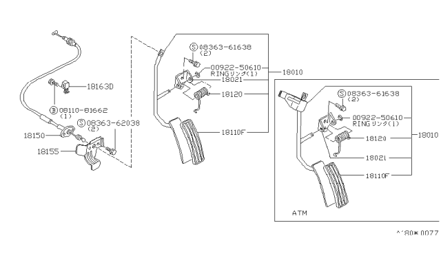 1980 Nissan 200SX Pedal Accelerator Diagram for 18005-N8500