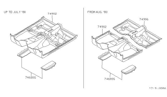 1982 Nissan 200SX Carpet Rear Gray Diagram for 74905-N8760