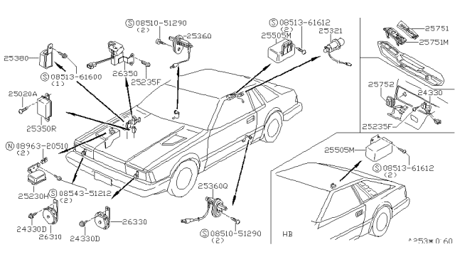 1982 Nissan 200SX Switch Door Diagram for 25360-W2100