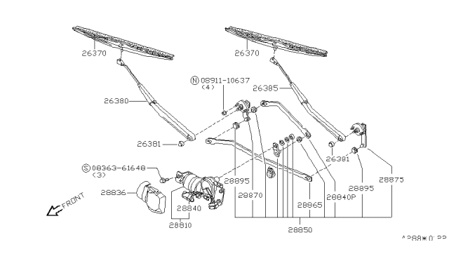 1980 Nissan 200SX Windshield Wiper Arm Assembly Diagram for 28880-N8500