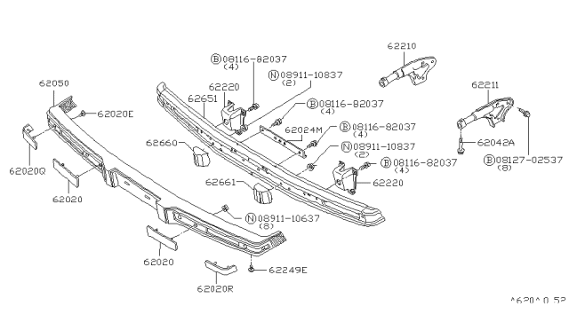 1982 Nissan 200SX Front Bumper ASY Diagram for 62010-N8500