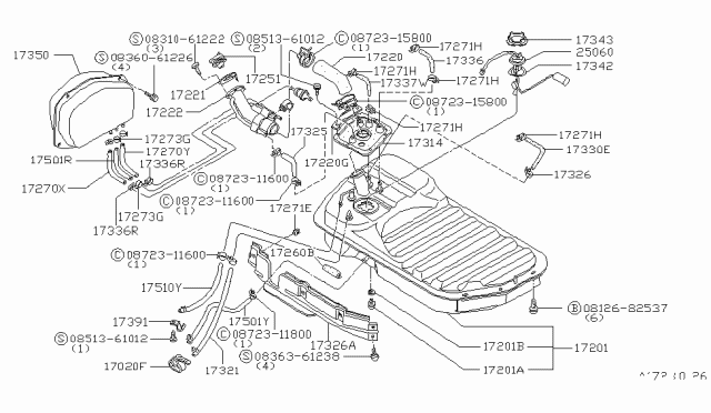 1980 Nissan 200SX Fuel Tank Assembly Diagram for 17202-N8511