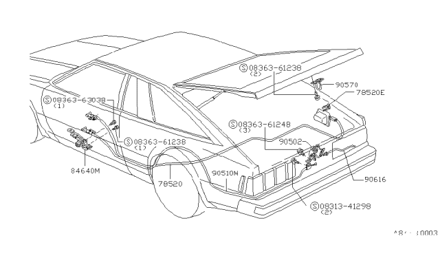 1982 Nissan 200SX Back Door Lock Assembly Diagram for 90502-N8500