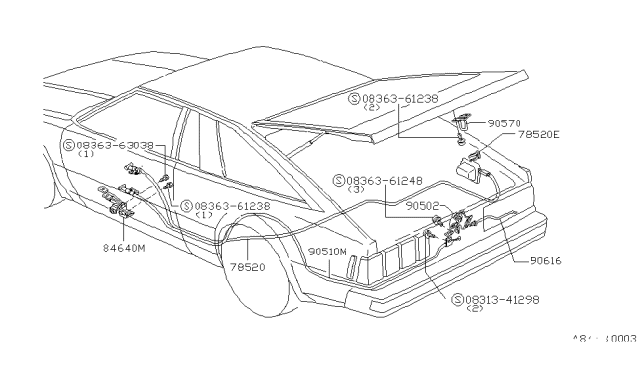 1982 Nissan 200SX STRIKER Back Door Diagram for 90570-N8500