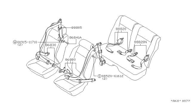 1981 Nissan 200SX Front Seat Belt Set, 3Point Brown Diagram for 86830-N9601