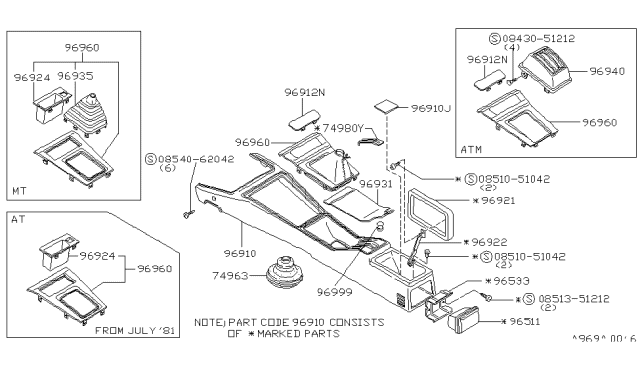 1981 Nissan 200SX Console Box Diagram 1