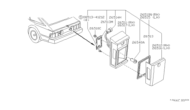 1981 Nissan 200SX Cover Licence Lamp RH Diagram for 26512-N9405