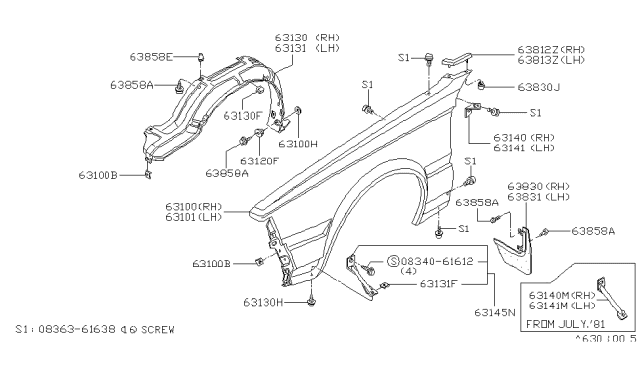 1983 Nissan 200SX Front Fender & Fitting Diagram 1