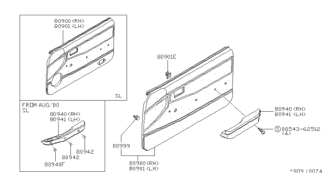 1980 Nissan 200SX Front Door Armrest, Driver Side Blue Diagram for 80941-N8212