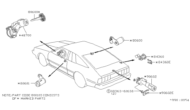 1982 Nissan 200SX Cylinder-R Door Diagram for 90600-N8500