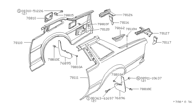 1980 Nissan 200SX Rear Fender & Fitting Diagram 2