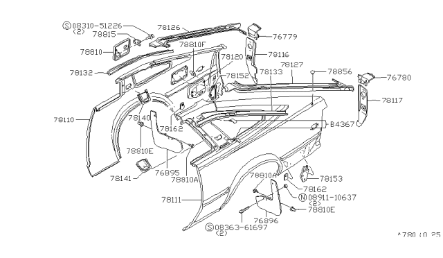 1979 Nissan 200SX Rear Fender & Fitting Diagram 1