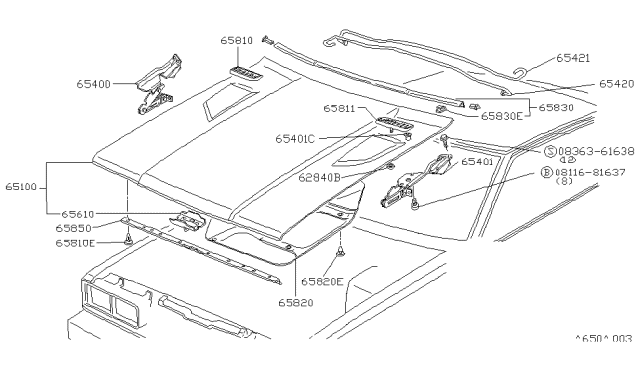 1980 Nissan 200SX Hood Panel,Hinge & Fitting Diagram 2