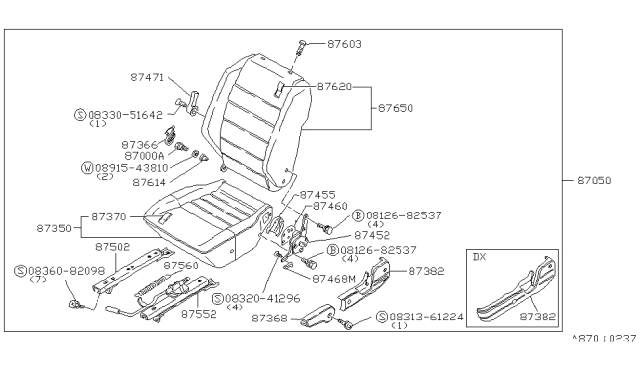 1982 Nissan 200SX Front Seat Diagram 4