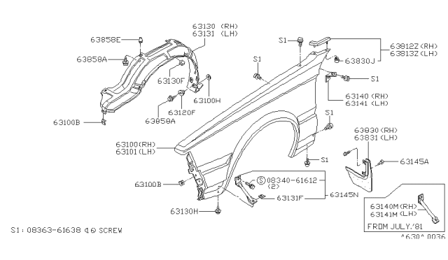 1981 Nissan 200SX Protect Front LH Diagram for 63881-N8211