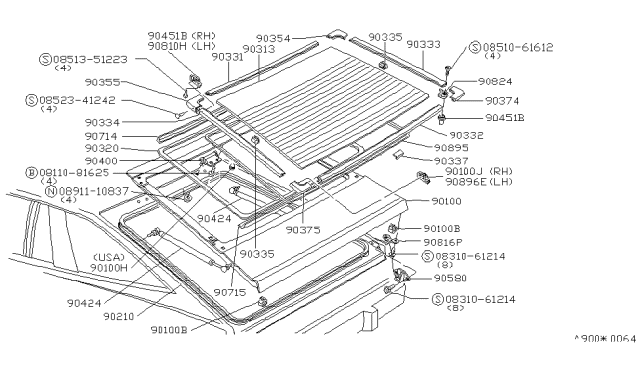 1980 Nissan 200SX Back Door Panel & Fitting Diagram