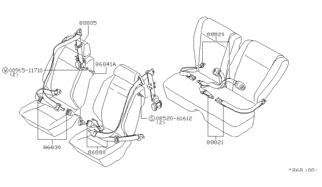 1982 Nissan 200SX Front Seat Belt Diagram 2