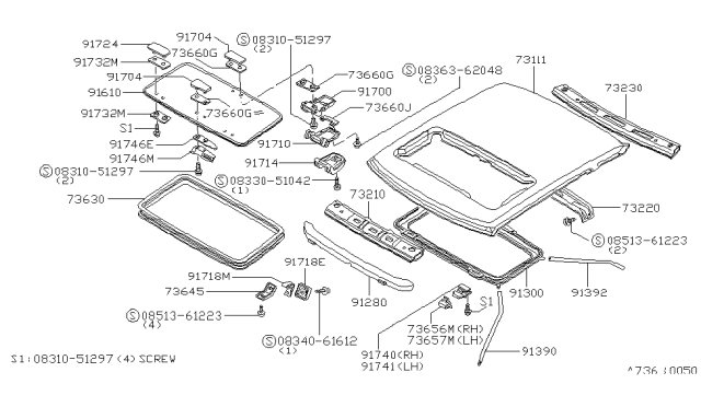 1981 Nissan 200SX Sun Roof Parts Diagram 3