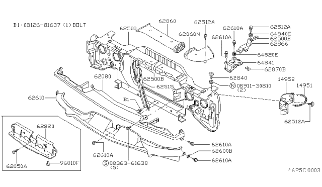 1981 Nissan 200SX Front Apron & Radiator Core Support Diagram 1