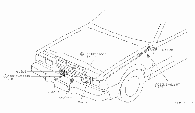 1982 Nissan 200SX Lock Assembly Hood Diagram for 65601-N8500