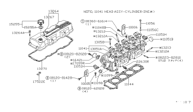 1980 Nissan 200SX Cylinder Head & Rocker Cover Diagram