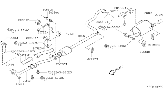 1998 Nissan 200SX Exhaust Tube & Muffler Diagram 2