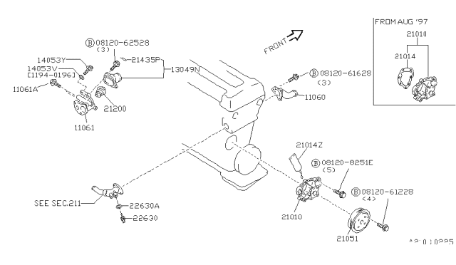 1998 Nissan 200SX Water Outlet Diagram for 11060-53Y01