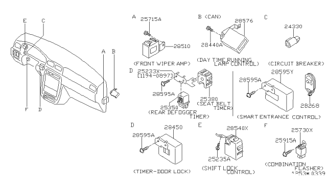 1997 Nissan Sentra Switch Assembly-Remote Diagram for 28268-C9912