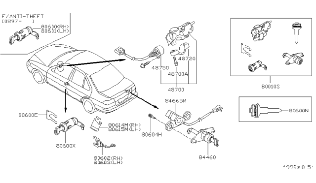 1998 Nissan 200SX Switch Assy-Door Lock Diagram for 80603-1M200