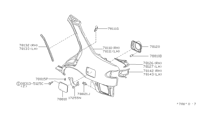 1999 Nissan Sentra Rear Fender & Fitting Diagram 1