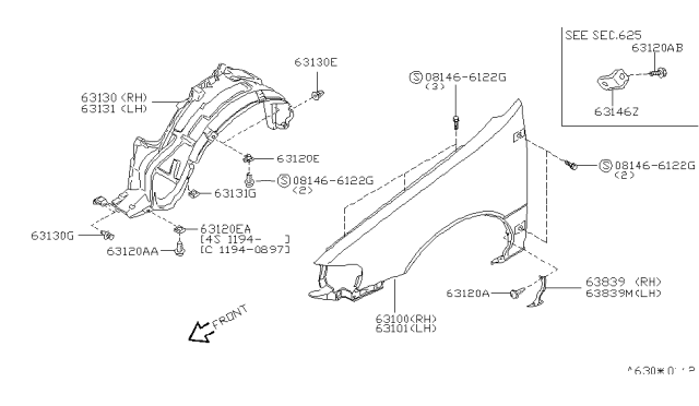 1995 Nissan 200SX Front Fender & Fitting Diagram