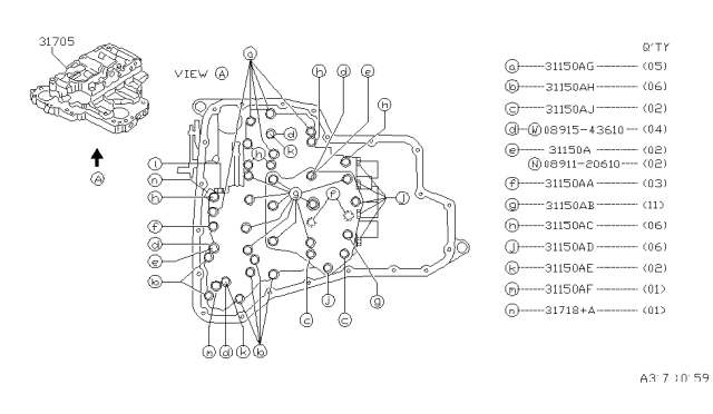 1999 Nissan 200SX Automatic Transmission Valve Body Diagram for 31705-32X74